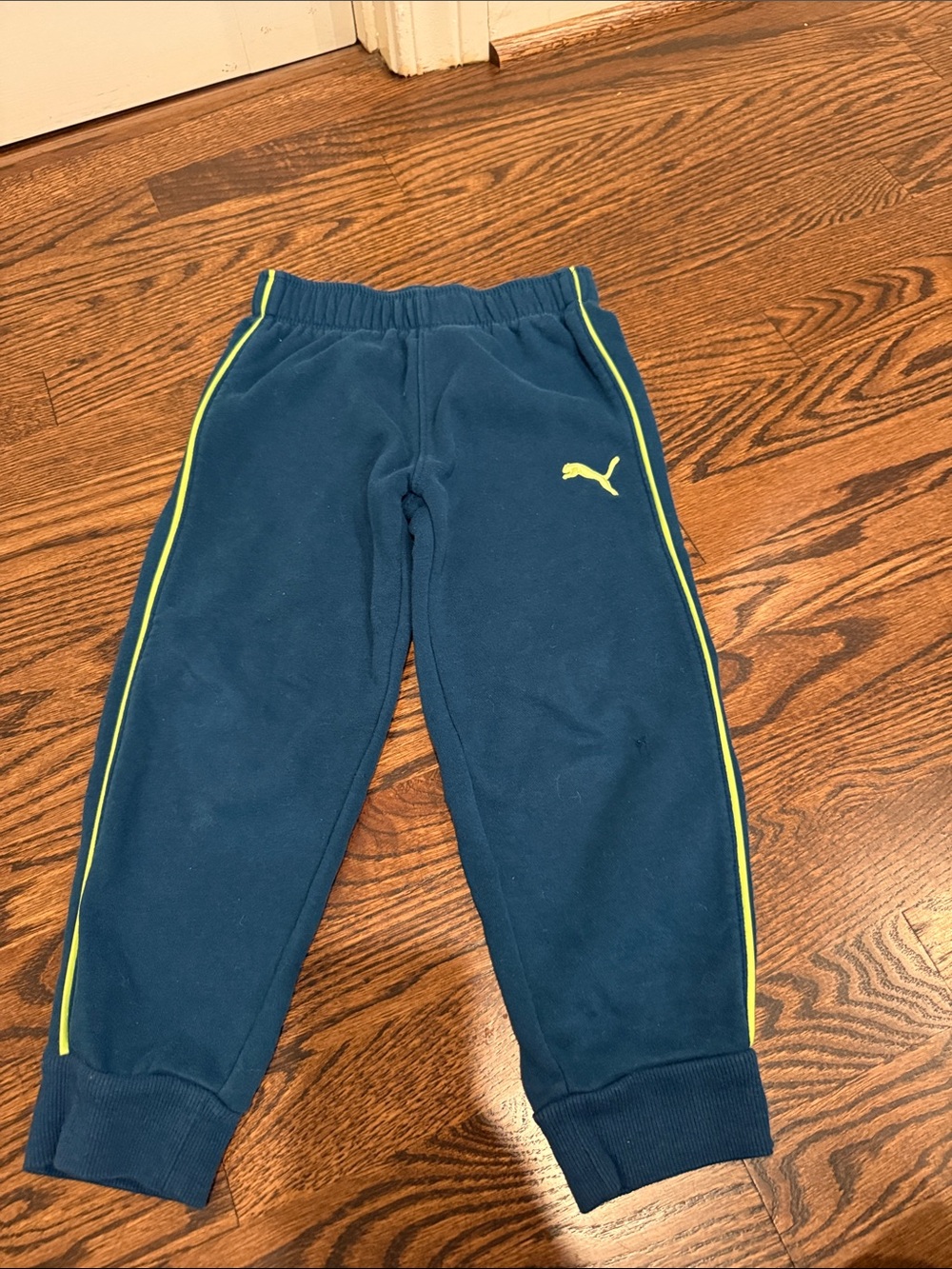 Puma Kids Teal Joggers with Neon Lime Accents
